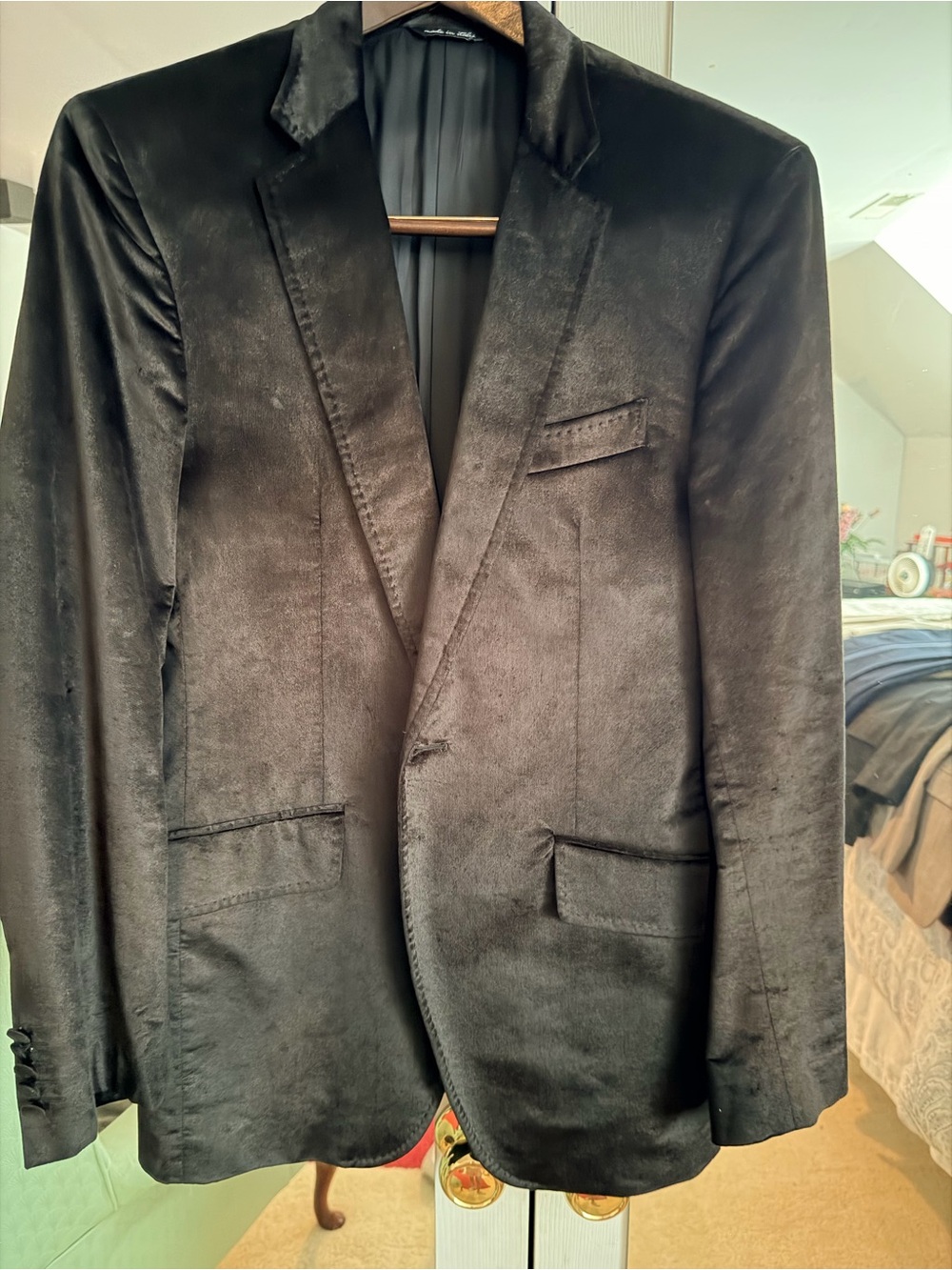 TWIST, Men's Black Velvet Blazer - Classic Single-Breasted Tailored Jacket